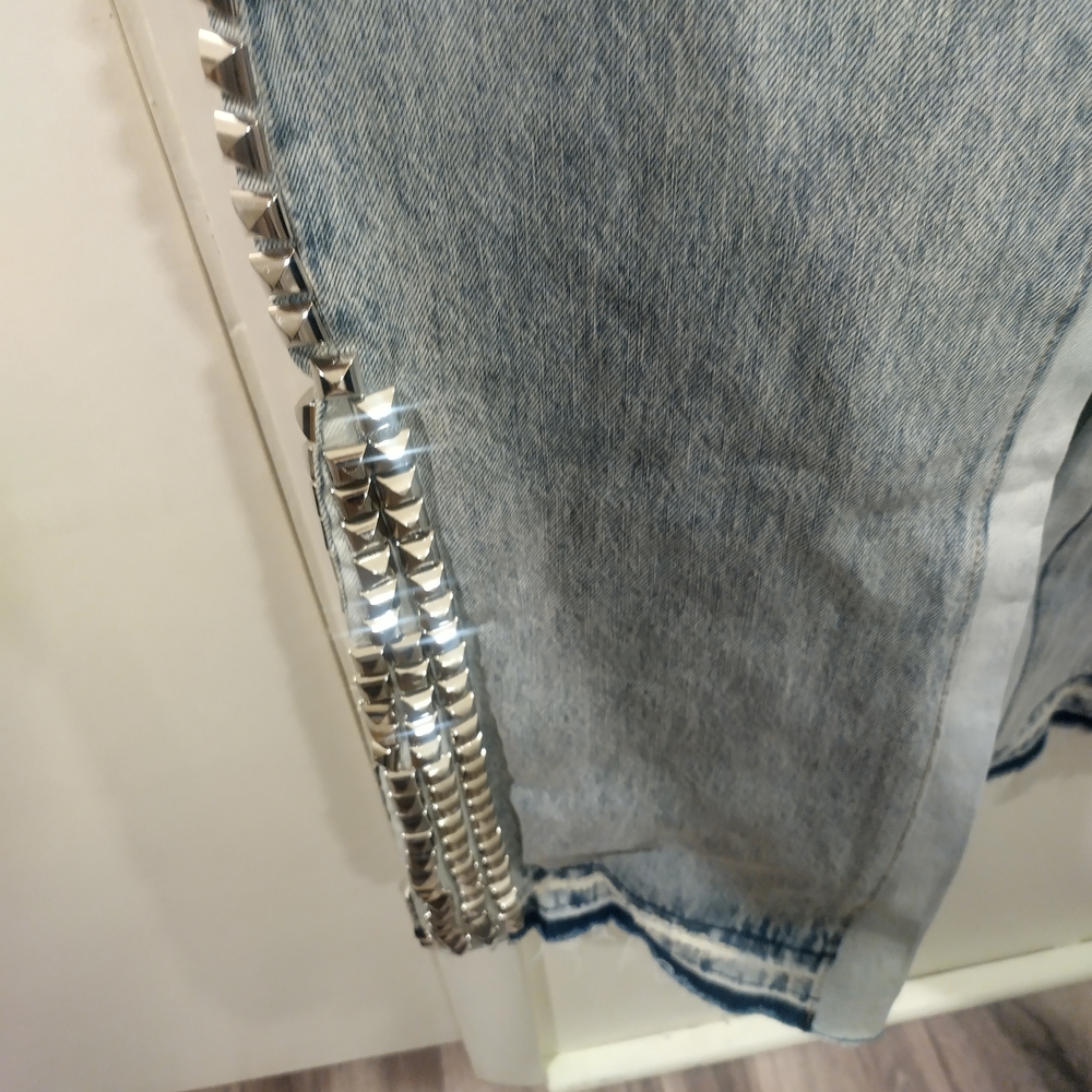 MNML LA B572 Studded Flare Denim Jeans Men's Size 42 Blue Relaxed B-Fit - Picture 3 of 12